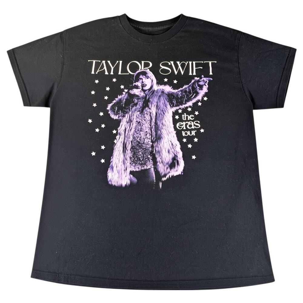 Taylor Swift Eras Tour Graphic T-Shirt Black Short Sleeve Concert Tee Size M